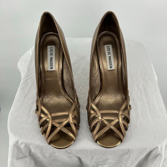 VTG y2k Women's Summer Bronze Gold Steve Madden Donatela Stiletto Heels Sz 6.5M - Picture 4 of 9